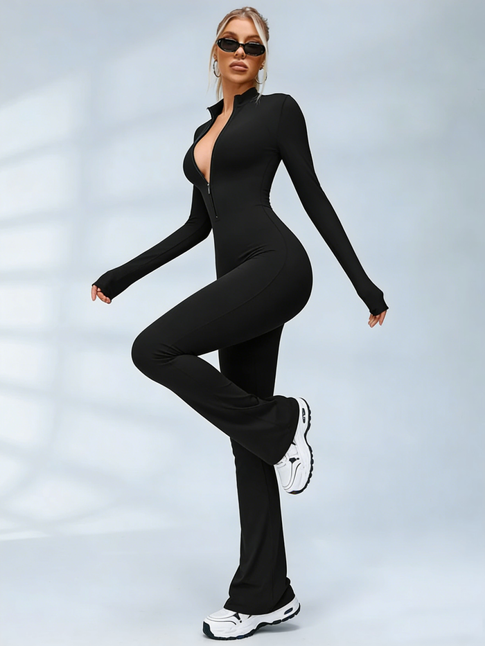 Zipper Flare Jumpsuit