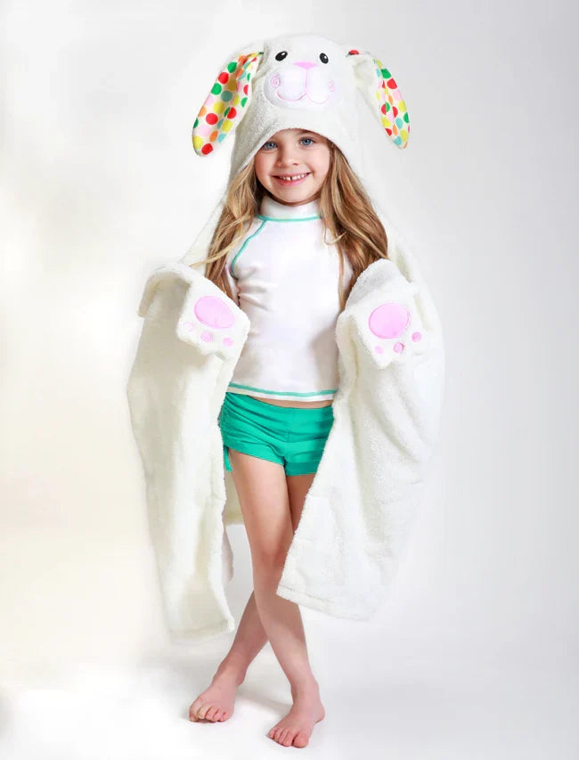 Zoocchini - Kids Plush Terry Hooded Bath Towel - Bell Bunny